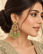 Triple Jhumka Chandbali Earrings with Bead Tassels