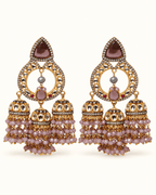 Triple Jhumka Chandbali Earrings with Bead Tassels