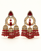 Triple Jhumka Chandbali Earrings with Bead Tassels