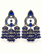 Triple Jhumka Chandbali Earrings with Bead Tassels