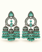 Triple Jhumka Chandbali Earrings with Bead Tassels