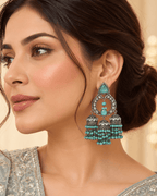 Triple Jhumka Chandbali Earrings with Bead Tassels