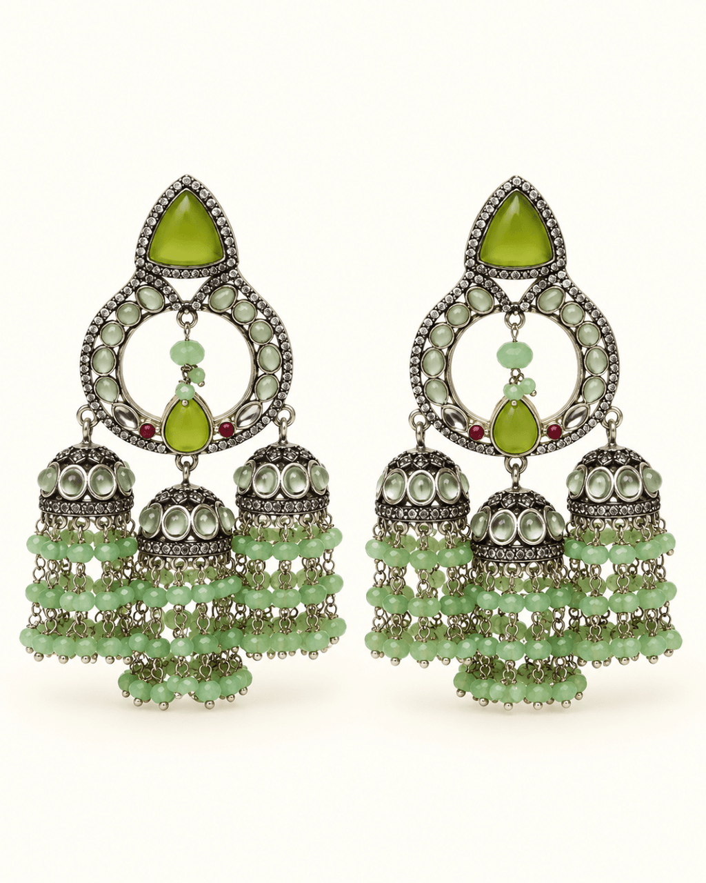 Triple Jhumka Chandbali Earrings with Bead Tassels