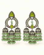 Triple Jhumka Chandbali Earrings with Bead Tassels