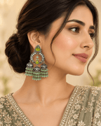 Triple Jhumka Chandbali Earrings with Bead Tassels