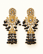 Floral Kundan-Style Jhumka Earrings with Bead Tassels