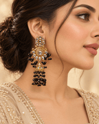 Floral Kundan-Style Jhumka Earrings with Bead Tassels