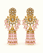 Floral Kundan-Style Jhumka Earrings with Bead Tassels