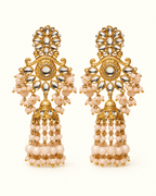 Floral Kundan-Style Jhumka Earrings with Bead Tassels