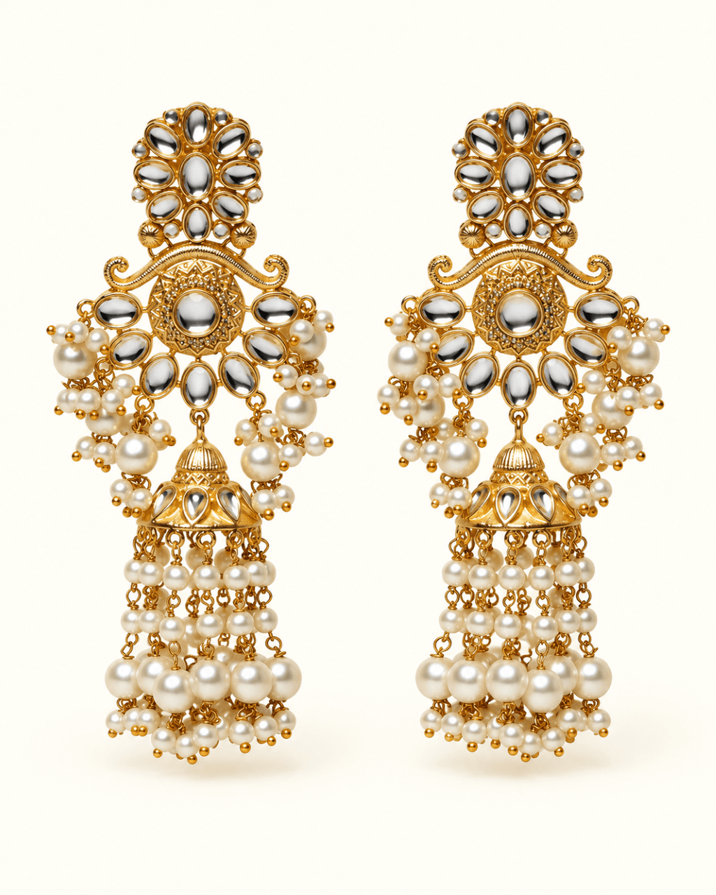 Floral Kundan-Style Jhumka Earrings with Bead Tassels