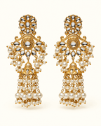 Floral Kundan-Style Jhumka Earrings with Bead Tassels