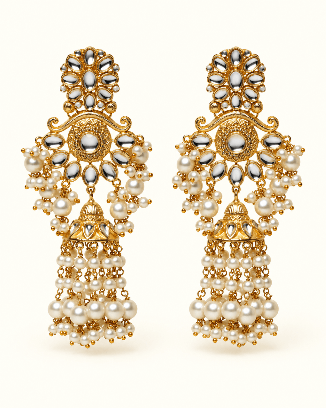 Floral Kundan-Style Jhumka Earrings with Bead Tassels