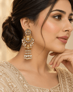Floral Kundan-Style Jhumka Earrings with Bead Tassels