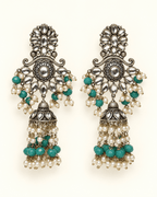 Floral Kundan-Style Jhumka Earrings with Bead Tassels