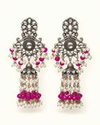 Floral Kundan-Style Jhumka Earrings with Bead Tassels