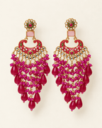 Traditional Kundan-Style Chandbali Earrings with Bead Tassels