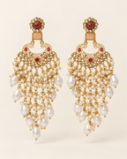 Traditional Kundan-Style Chandbali Earrings with Bead Tassels