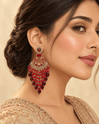 Traditional Kundan-Style Chandbali Earrings with Bead Tassels