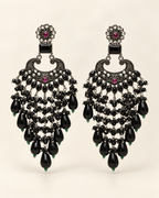 Traditional Kundan-Style Chandbali Earrings with Bead Tassels