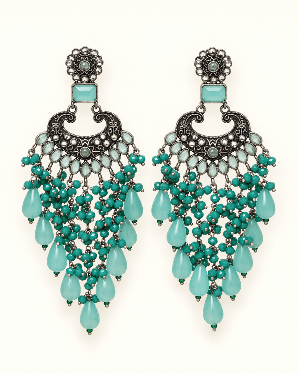 Traditional Kundan-Style Chandbali Earrings with Bead Tassels