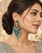 Traditional Kundan-Style Chandbali Earrings with Bead Tassels