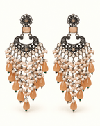 Traditional Kundan-Style Chandbali Earrings with Bead Tassels