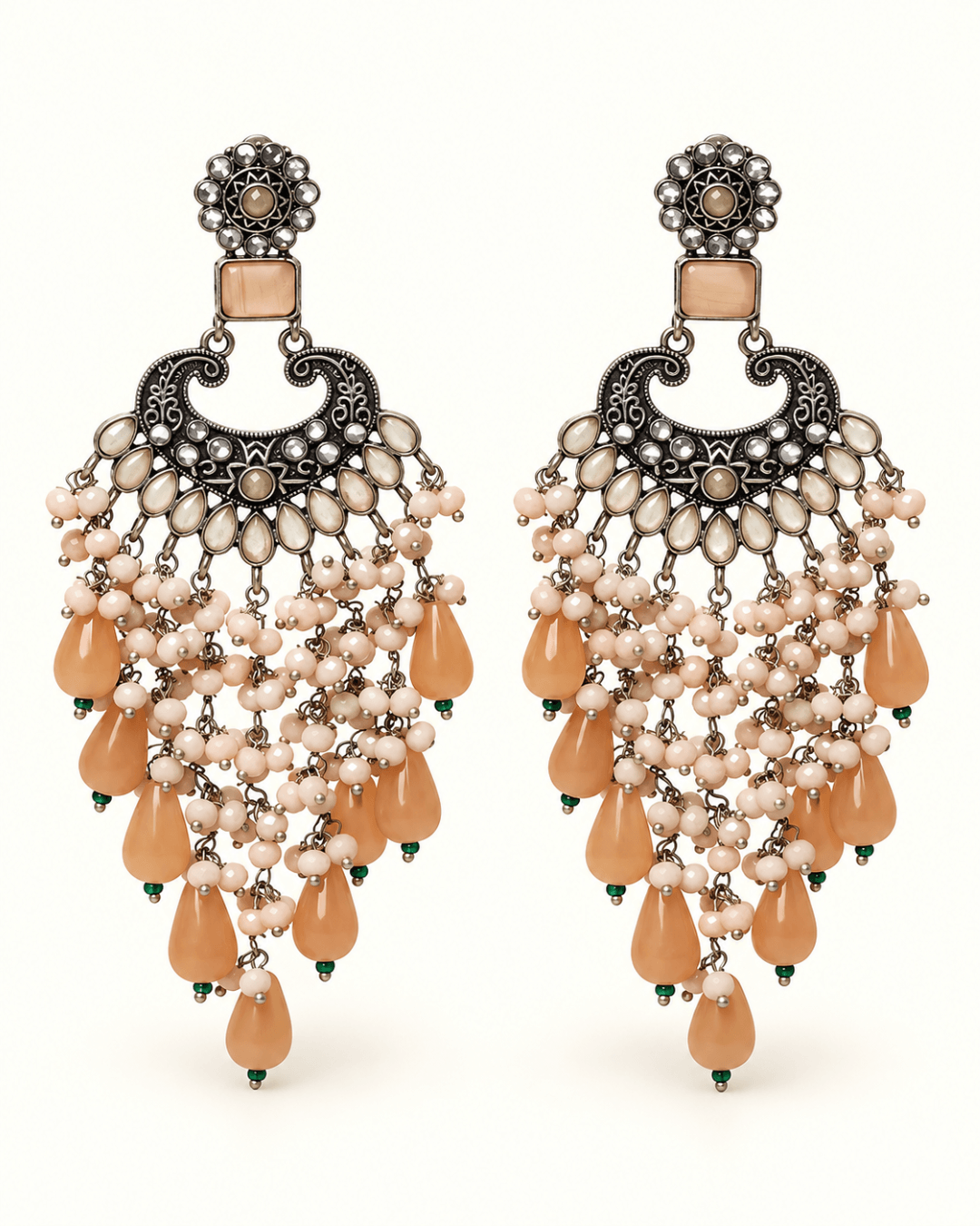 Traditional Kundan-Style Chandbali Earrings with Bead Tassels