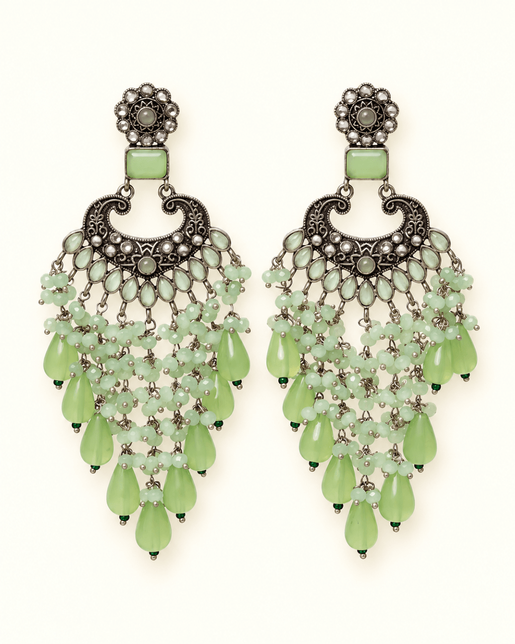 Traditional Kundan-Style Chandbali Earrings with Bead Tassels