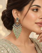 Traditional Kundan-Style Chandbali Earrings with Bead Tassels