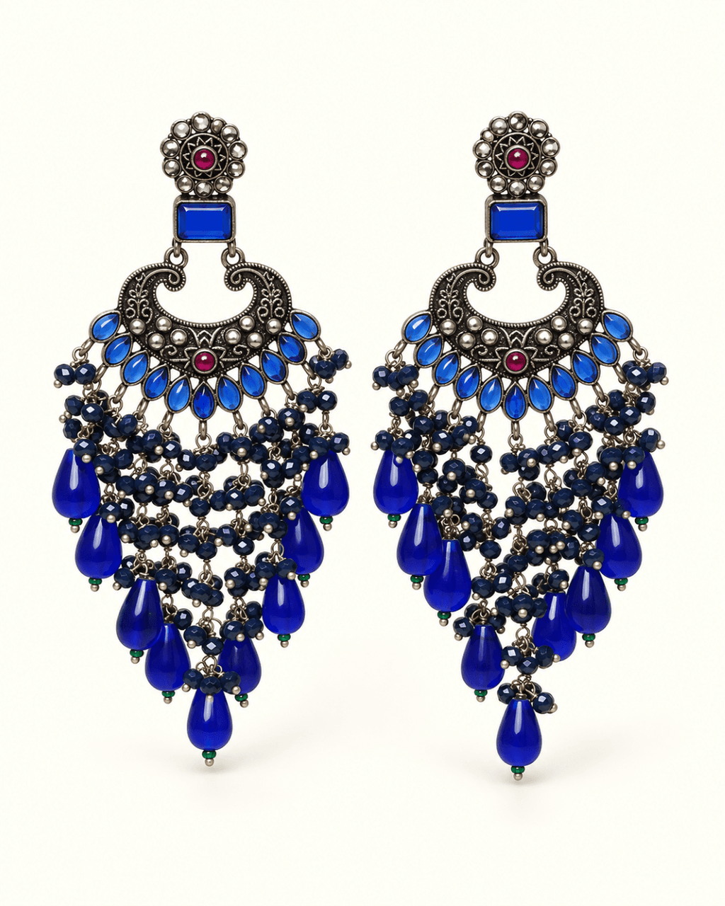 Traditional Kundan-Style Chandbali Earrings with Bead Tassels