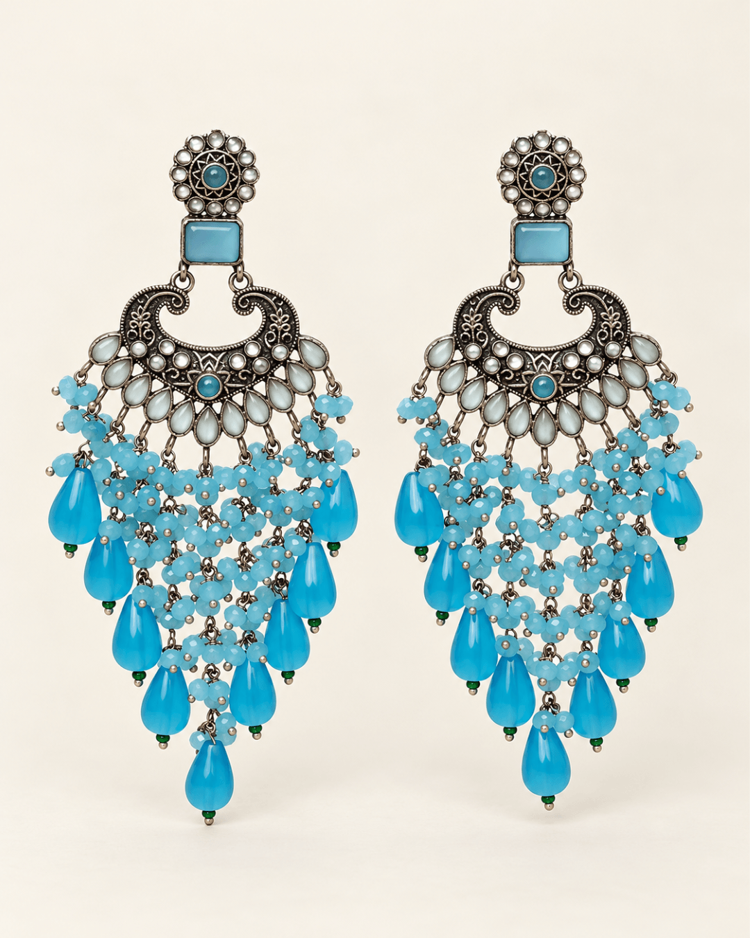 Traditional Kundan-Style Chandbali Earrings with Bead Tassels