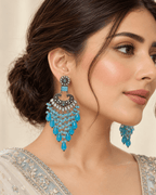 Traditional Kundan-Style Chandbali Earrings with Bead Tassels