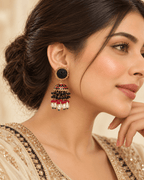 Gold-Tone Meenakari-Style Jhumka Earrings with Bead Tassels