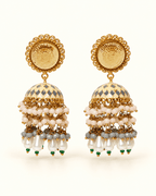 Gold-Tone Meenakari-Style Jhumka Earrings with Bead Tassels