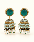 Gold-Tone Meenakari-Style Jhumka Earrings with Bead Tassels