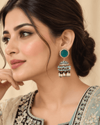 Gold-Tone Meenakari-Style Jhumka Earrings with Bead Tassels