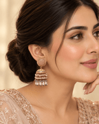 Gold-Tone Meenakari-Style Jhumka Earrings with Bead Tassels