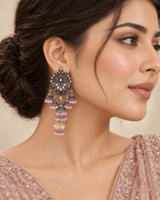 Oxidised Silver-Tone Multi Jhumka Earrings with Bead Tassels
