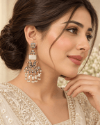 Dual-Tone Elephant Motif Chandbali Earrings with Pearl Drops