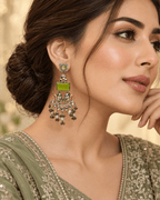 Dual-Tone Elephant Motif Chandbali Earrings with Pearl Drops