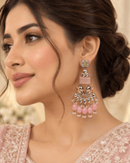 Dual-Tone Elephant Motif Chandbali Earrings with Pearl Drops