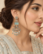 Dual-Tone Elephant Motif Chandbali Earrings with Pearl Drops