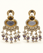 Gold-Tone Heart Kundan-Style Earrings with Bead Drops