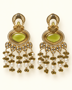 Gold-Tone Heart Kundan-Style Earrings with Bead Drops
