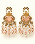 Gold-Tone Heart Kundan-Style Earrings with Bead Drops