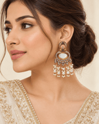 Gold-Tone Heart Kundan-Style Earrings with Bead Drops