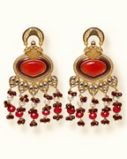 Gold-Tone Heart Kundan-Style Earrings with Bead Drops