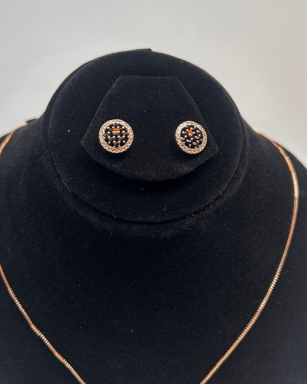 Round Pave Locket Necklace Set With Matching Stud Earrings