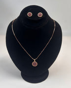 Round Pave Locket Necklace Set With Matching Stud Earrings