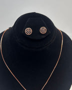 Round Pave Locket Necklace Set With Matching Stud Earrings